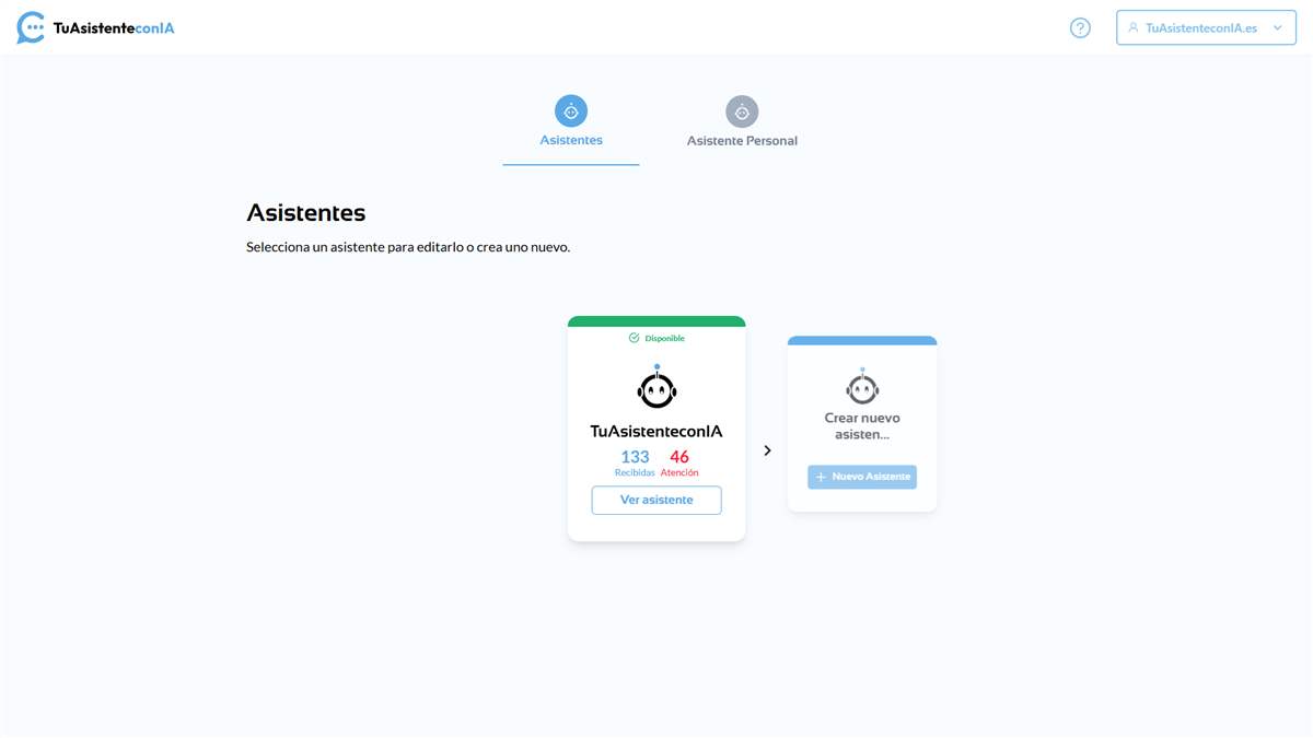 Pantalla de configuración del asistente en TuAsistenteconIA